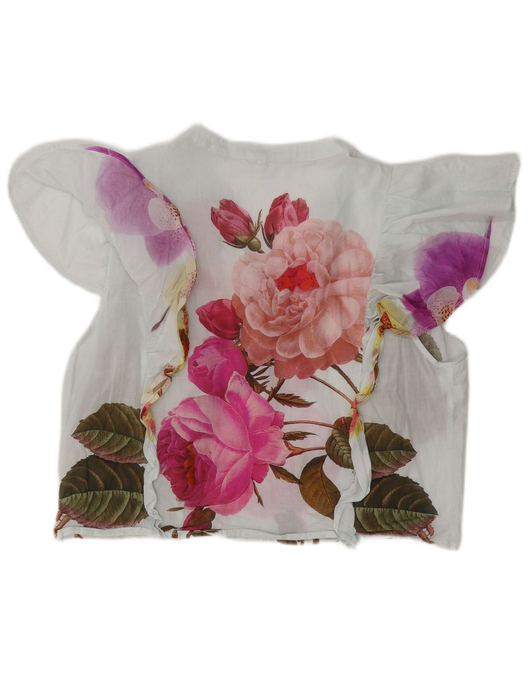 DESIGUAL Donna Camicetta corta con volant sul davanti UK 18 XL Cotone floreale bianco