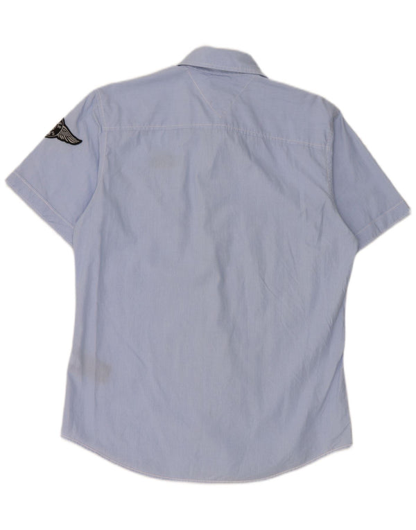 Camicia a maniche corte grafica da uomo Tommy Hilfiger in cotone a righe blu medio