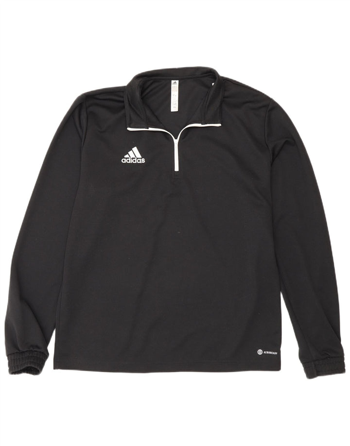 Adidas Uomo Zip Collo Top Manica Lunga Grande Nero Poliestere Sportivo