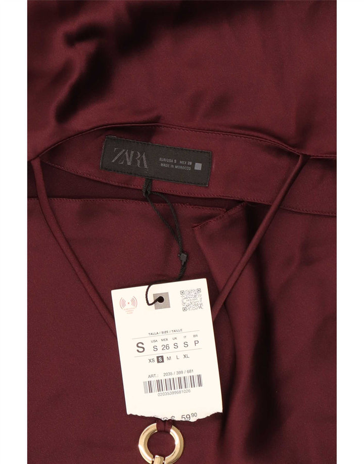 Abito da donna Zara con scollo all'americana UK 10 piccolo in poliestere bordeaux