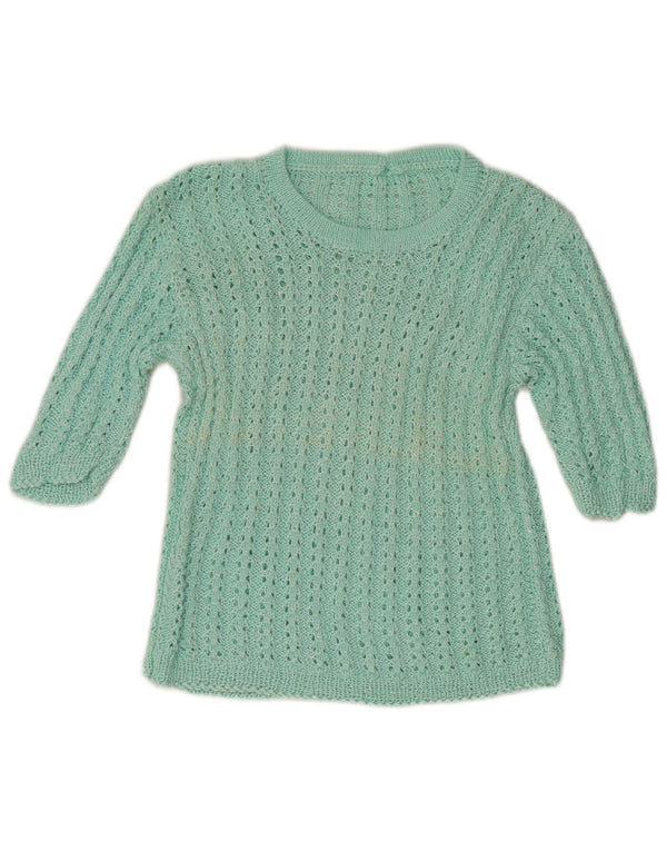 Maglione vintage da donna con scollo a barca con maniche a 3/4 UK 6 XS Turchese