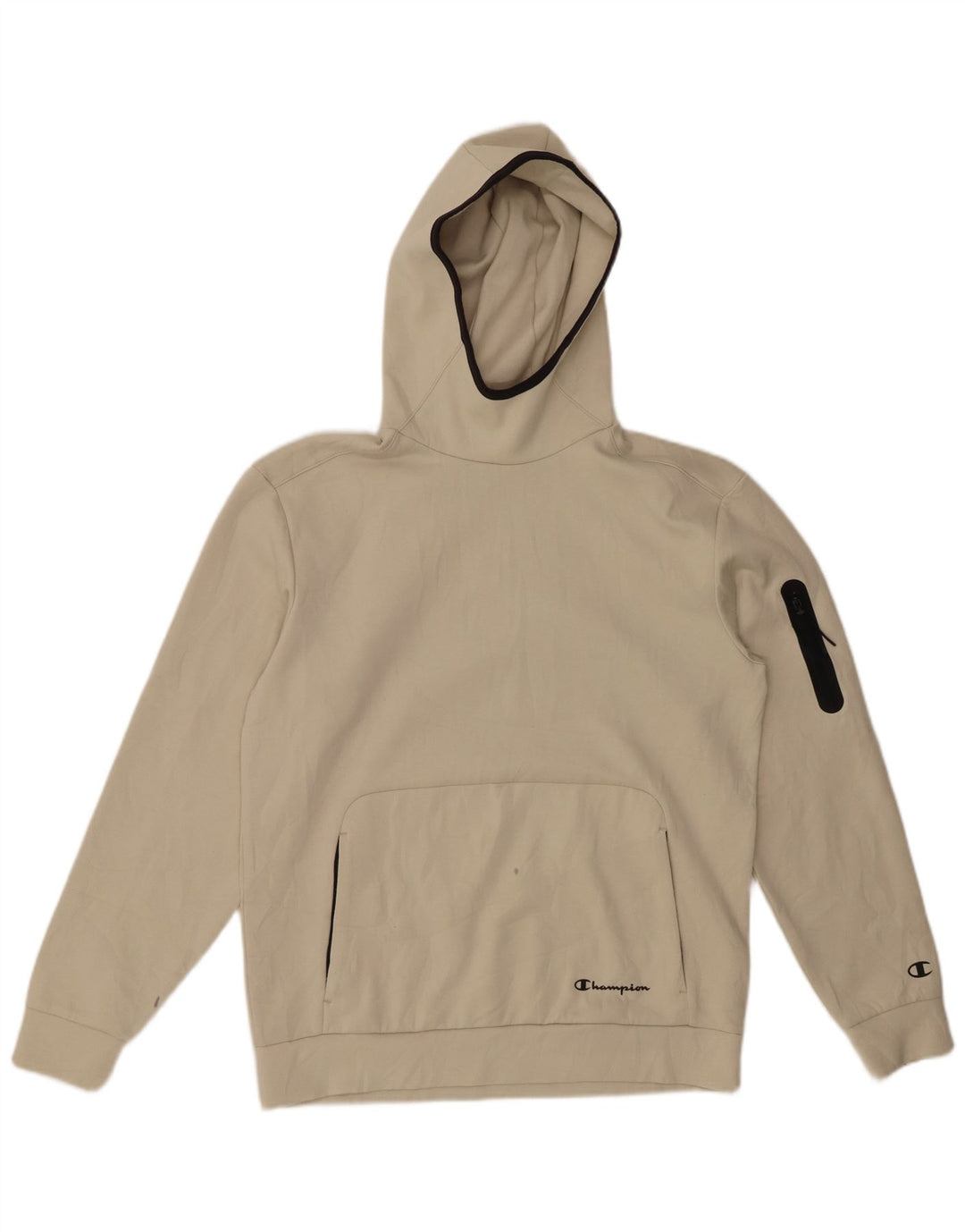 Maglione con cappuccio da uomo CHAMPION piccolo in cotone bianco sporco