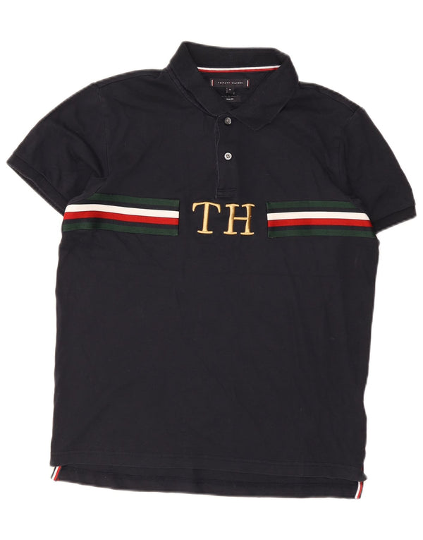 Polo da uomo slim fit grafica Tommy Hilfiger a righe blu navy medie