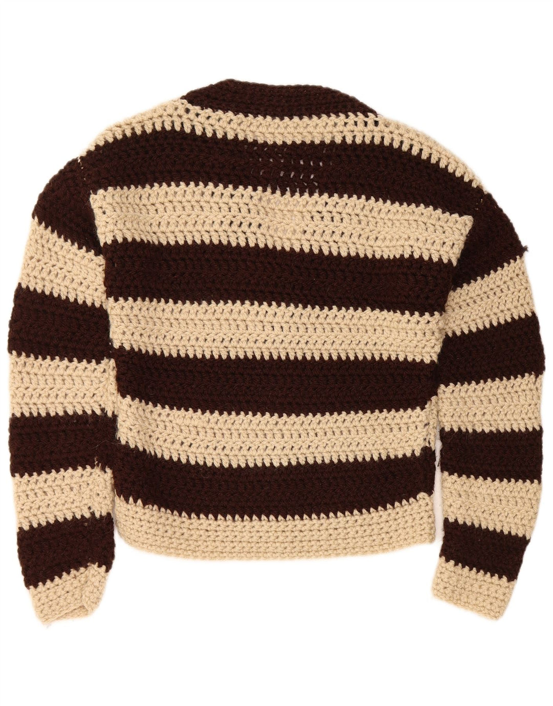 Maglione vintage da donna con scollo a V UK 12 a righe marrone medio