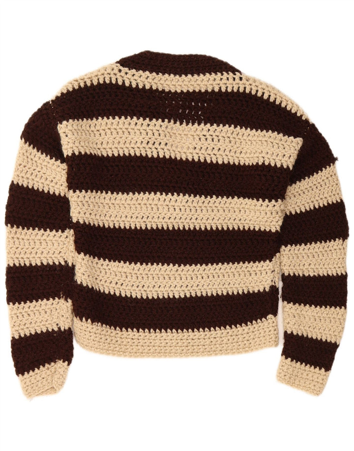 Maglione vintage da donna con scollo a V UK 12 a righe marrone medio