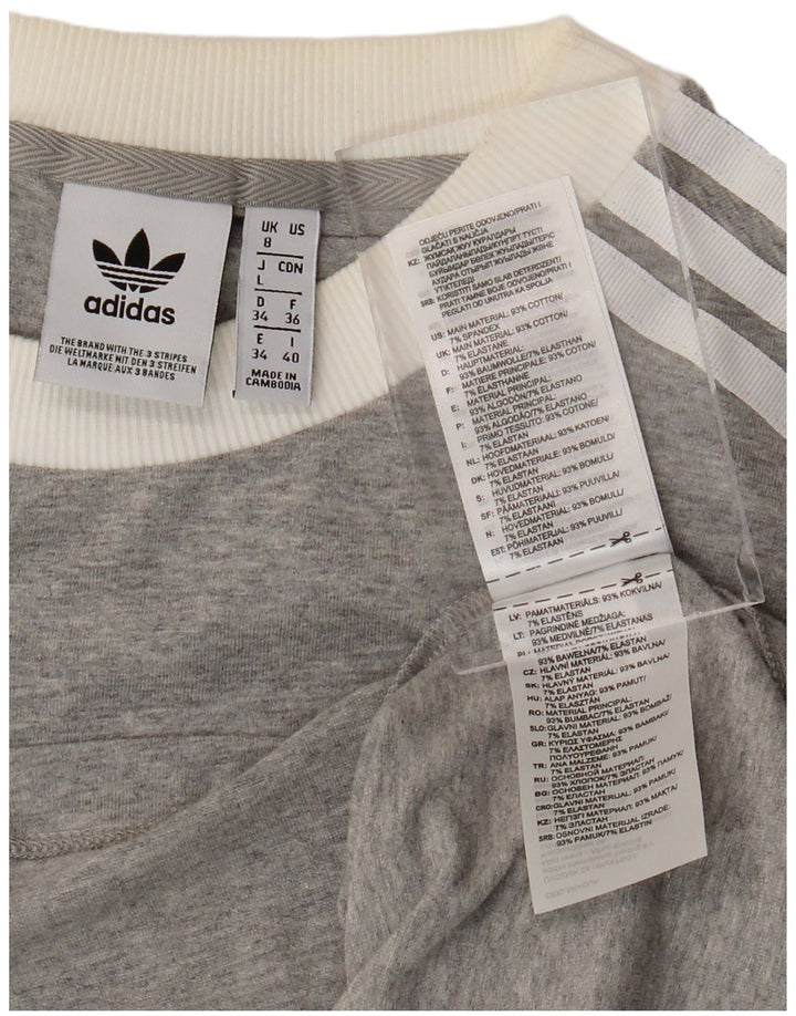 Top ADIDAS da donna a maniche lunghe UK 8 piccolo cotone chiazzato grigio