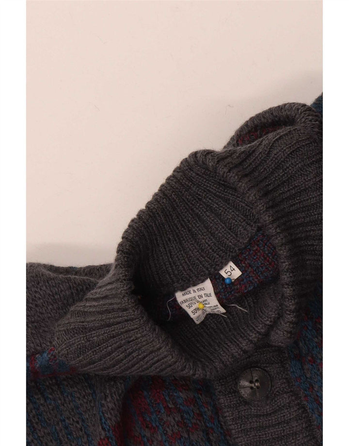 Maglione cardigan da uomo vintage IT 54 XL lana geometrica grigia