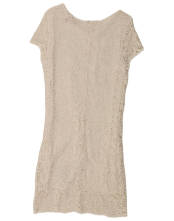 Desigual Abito tubino in pizzo grafico da donna EU 46 XL Farfalla floreale bianca
