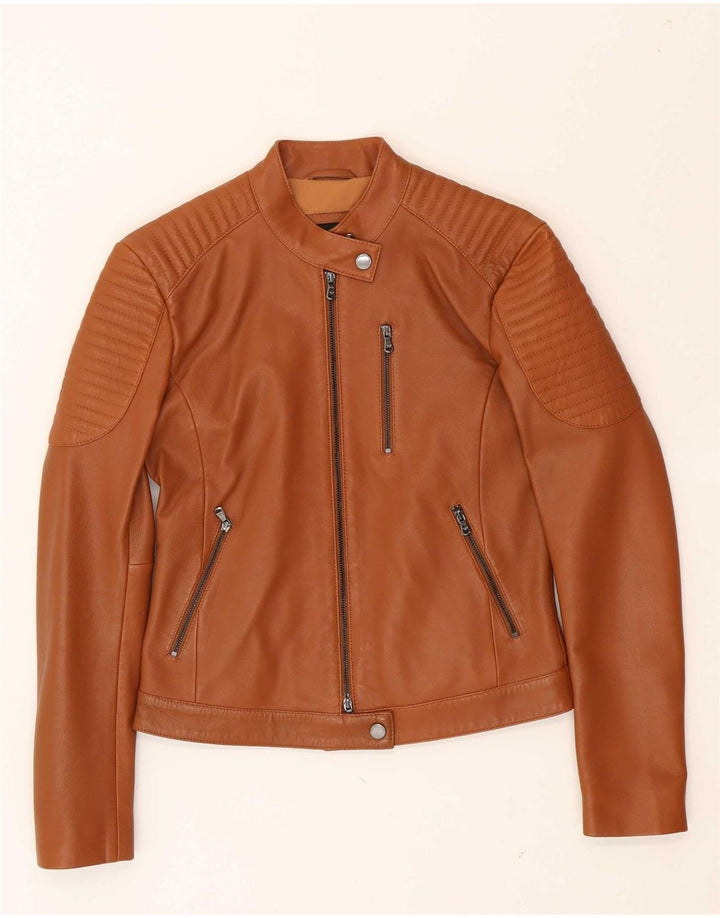 EMPORIO ARMANI Womens Biker Leather Jacket IT 38 XS Brown Leather