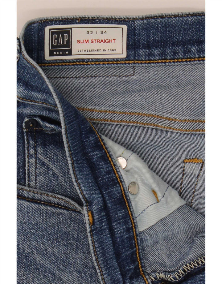 Jeans dritti slim invecchiati da uomo Gap W32 L34 cotone blu