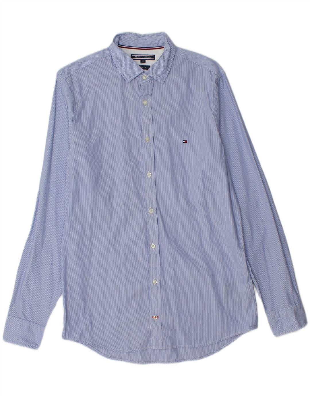 Camicia slim fit da uomo Tommy Hilfiger blu medio in cotone gessato