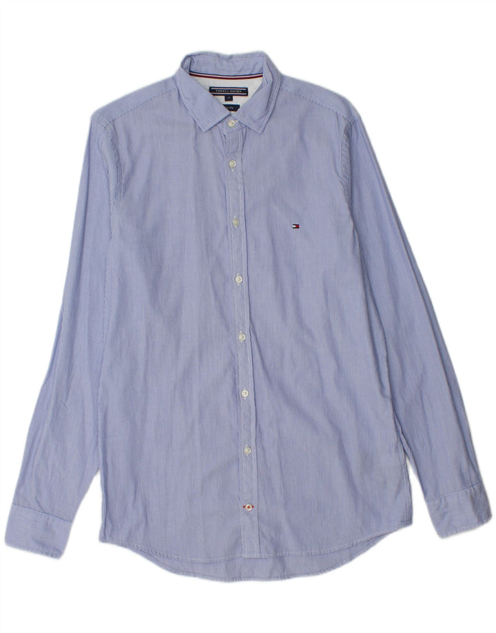 Camicia slim fit da uomo Tommy Hilfiger blu medio in cotone gessato