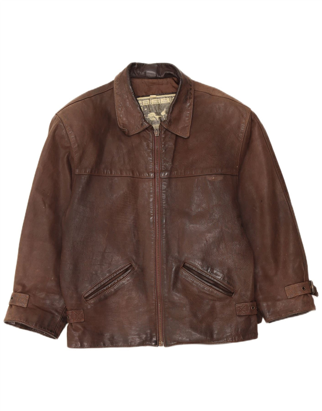 Giacca in pelle vintage da uomo UK 36 piccola marrone