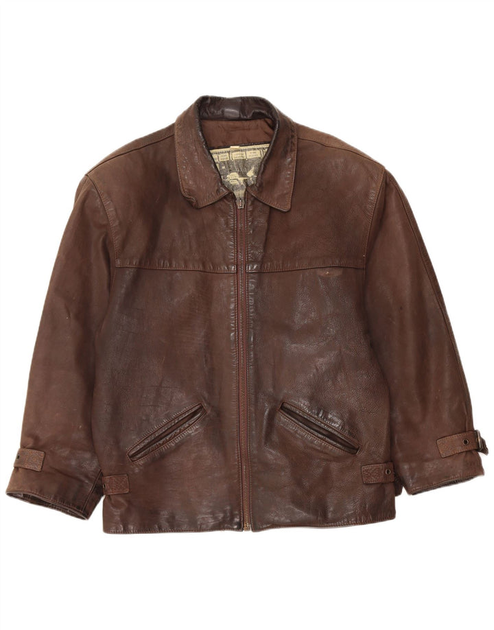 Giacca in pelle vintage da uomo UK 36 piccola marrone