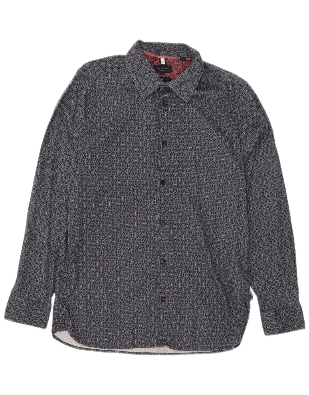 Ted Baker Camicia da uomo slim fit taglia 4 grande cotone geometrico blu navy