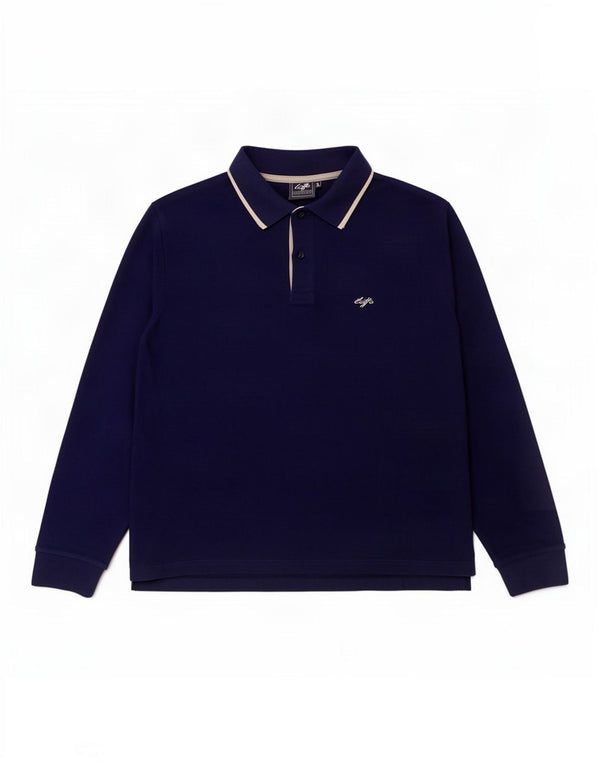 Polo da uomo a maniche lunghe Lotto XL in cotone blu navy