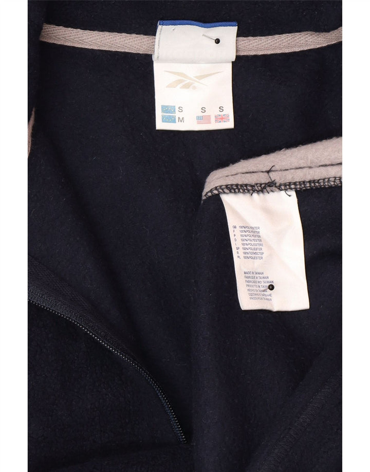 Maglione in pile Reebok da uomo con zip e collo, piccolo, in poliestere color block blu navy