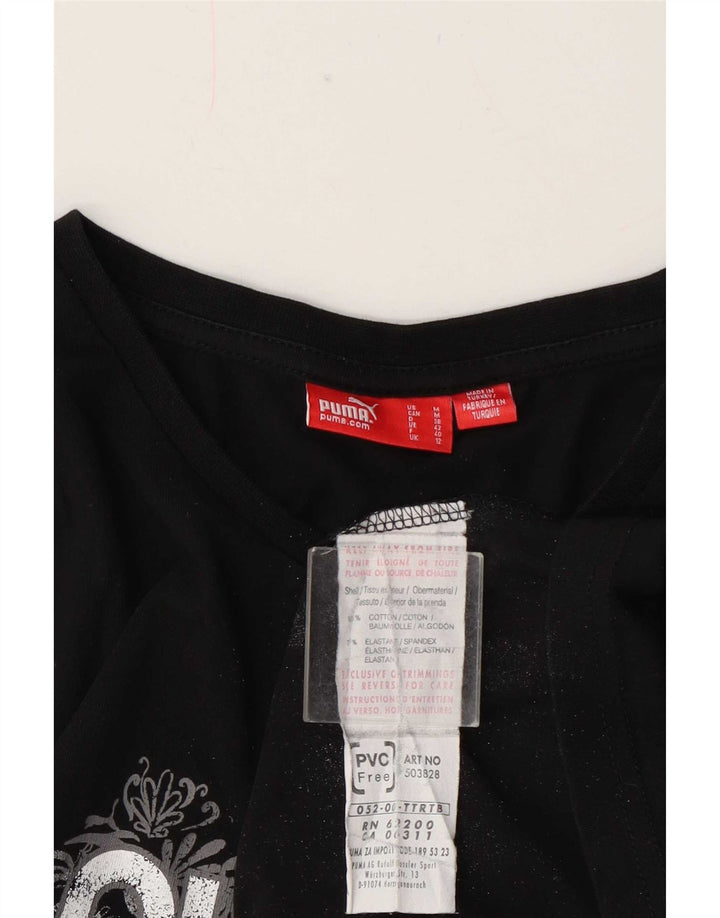 Puma T-shirt grafica regolare da donna Top UK 12 Medium Black Cotton