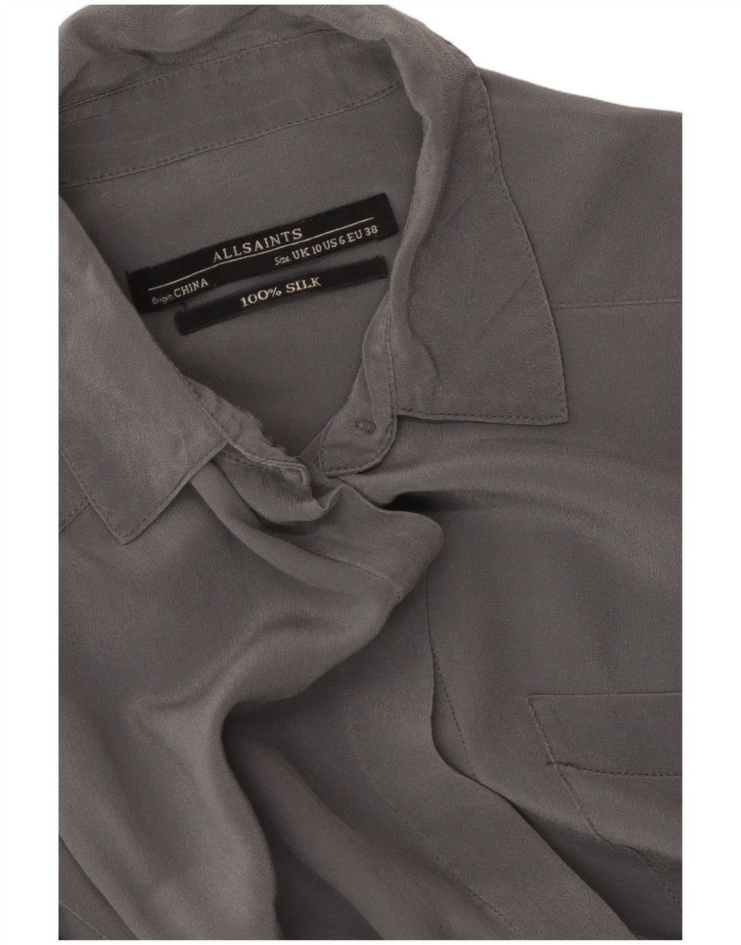 Abito chemisier oversize da donna ALL SAINTS UK 10 piccolo in seta grigia