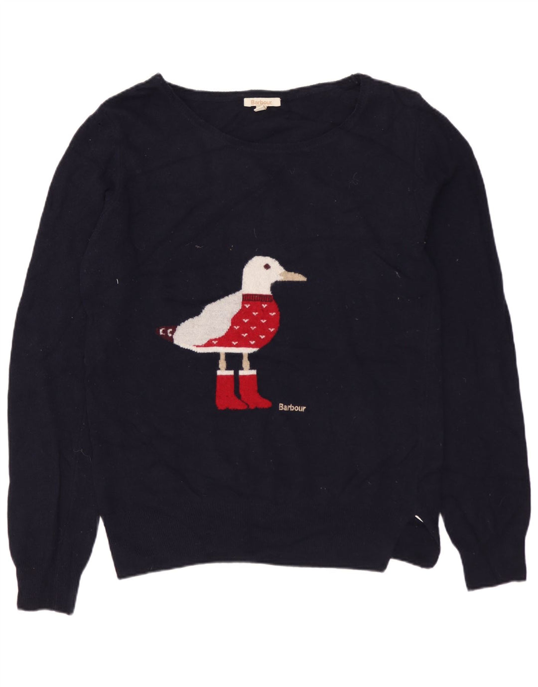 BARBOUR Maglione da donna con scollo a barca con grafica UK 10 Small Lana blu navy