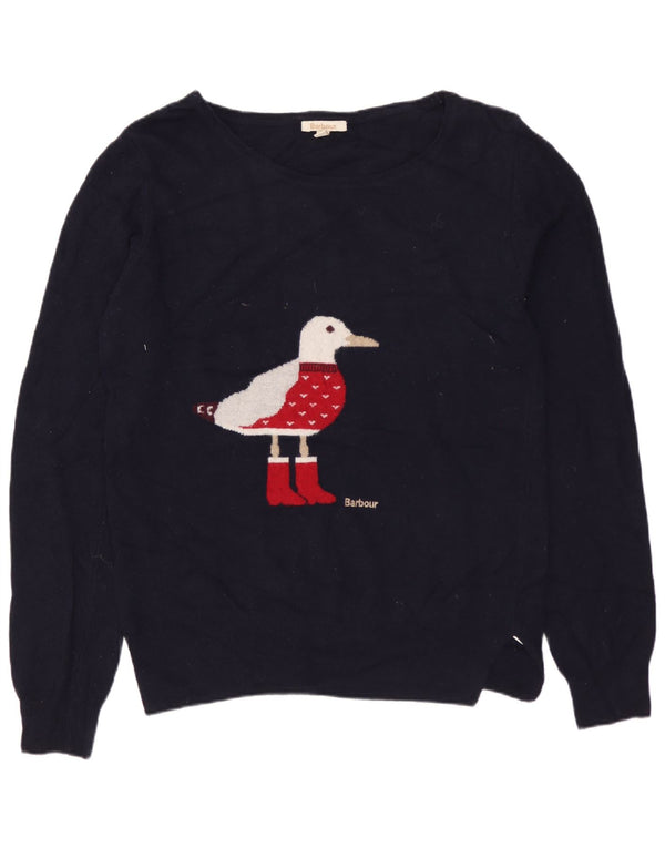 BARBOUR Maglione da donna con scollo a barca con grafica UK 10 Small Lana blu navy