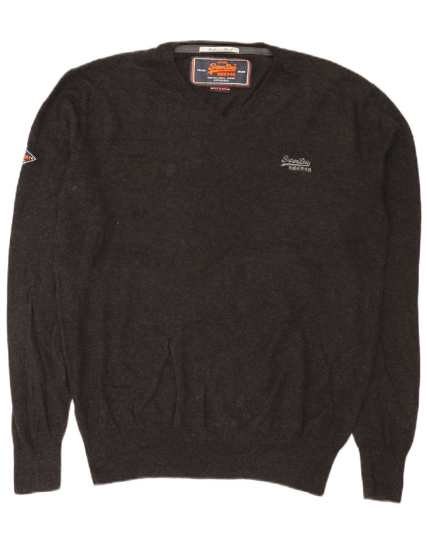 Maglione da uomo con scollo a V Superdry XL in cotone grigio