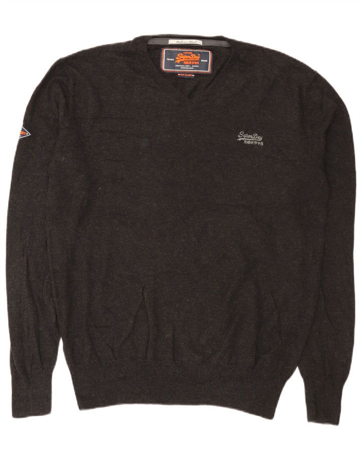 Maglione da uomo con scollo a V Superdry XL in cotone grigio