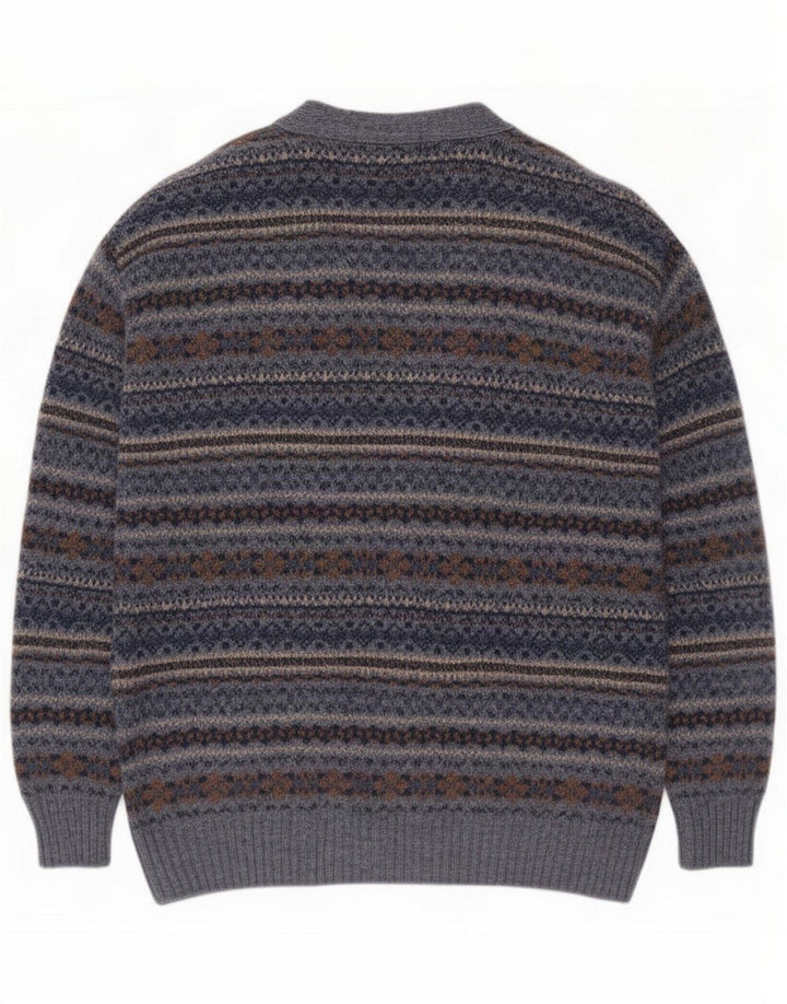 J.C.Twidd Maglione cardigan da uomo grande in lana a righe grigie