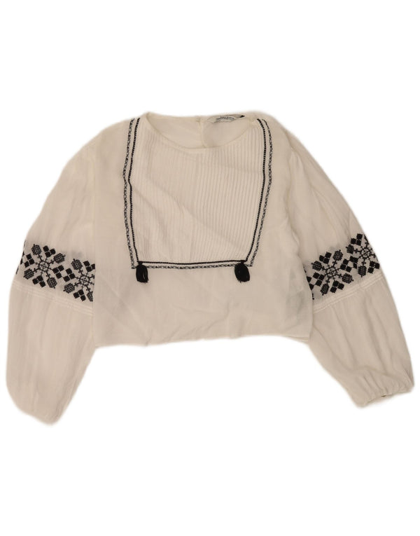 Top corto in camicetta corta da donna Zara UK 10 piccolo viscosa floreale bianca