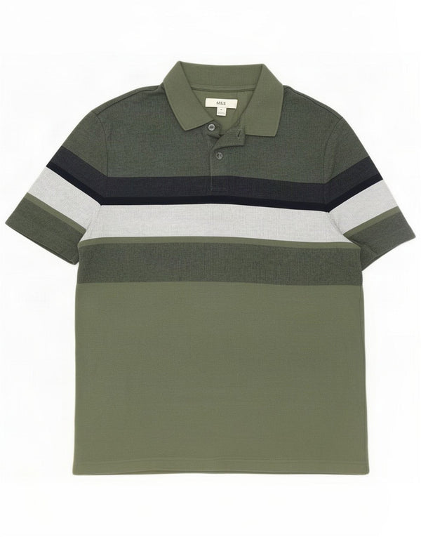 Polo da uomo Marks & Spencer Cotone a righe verde medio
