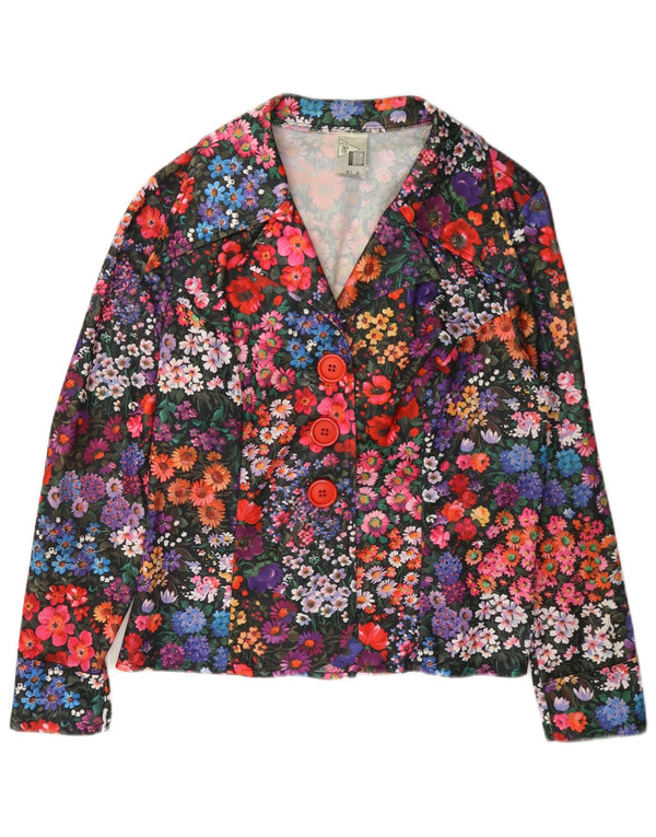 Giacca blazer vintage da donna a 3 bottoni UK 14 medio multicolore floreale