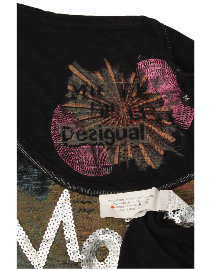 DESIGUAL Donna Graphic Top Manica Lunga UK 12 Medio Nero Designer