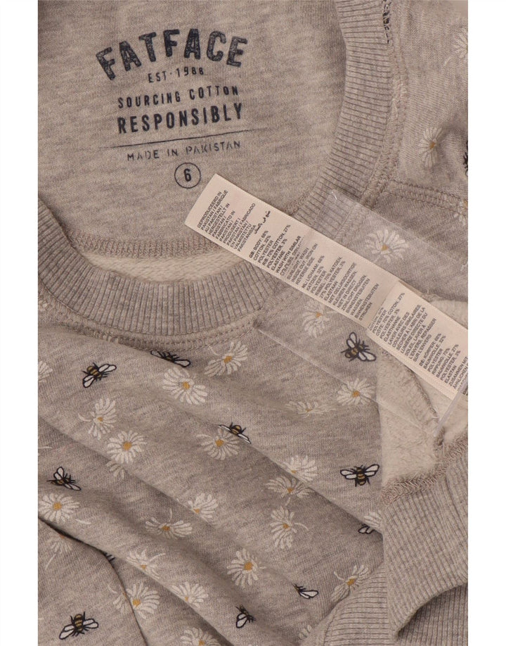FAT FACE Felpa da donna Maglione UK 6 XS Cotone floreale grigio