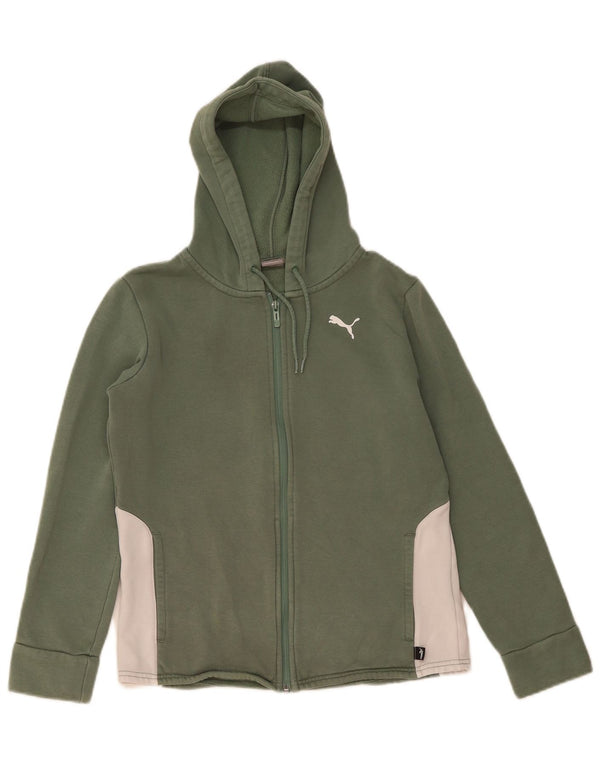 Felpa con cappuccio e zip da donna Puma UK 10 Small Verde Colorblock in cotone
