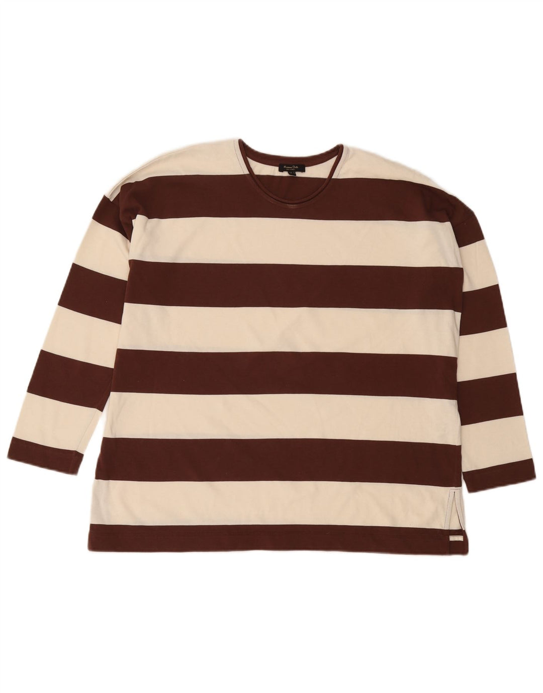 Massimo Dutti Top da uomo a maniche lunghe in cotone a righe piccole marroni