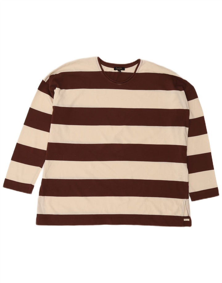 Massimo Dutti Top da uomo a maniche lunghe in cotone a righe piccole marroni
