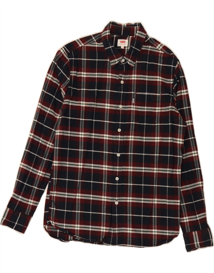LEVI'S Mens Flannel Shirt Medium Navy Blue Check Cotton Vintage Levi's and Second-Hand Levi's from Messina Hembry 