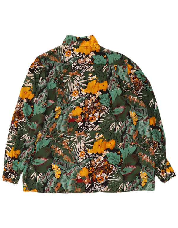 Camicia a maniche lunghe da donna vintage UK 22 3XL Verde floreale