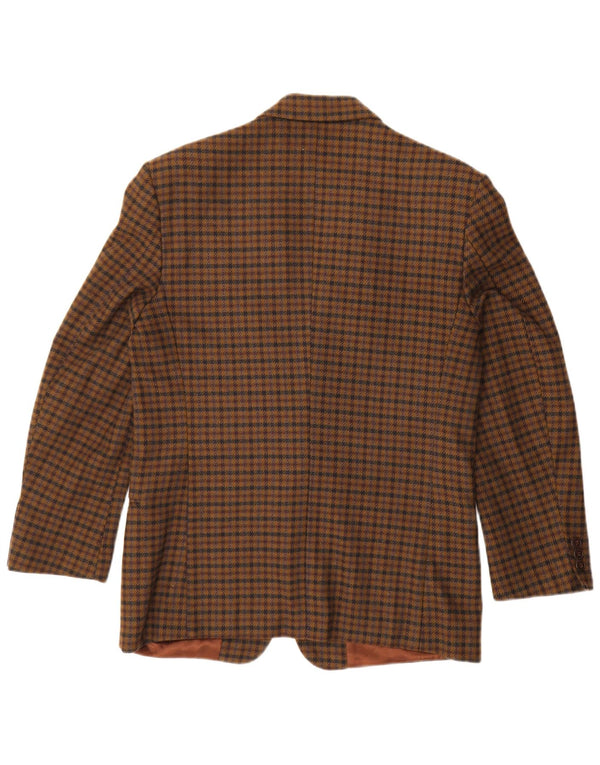 Giacca blazer vintage da uomo a 2 bottoni IT 48 in lana vergine a quadri marrone medio