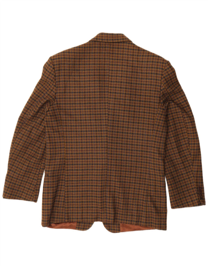 Giacca blazer vintage da uomo a 2 bottoni IT 48 in lana vergine a quadri marrone medio