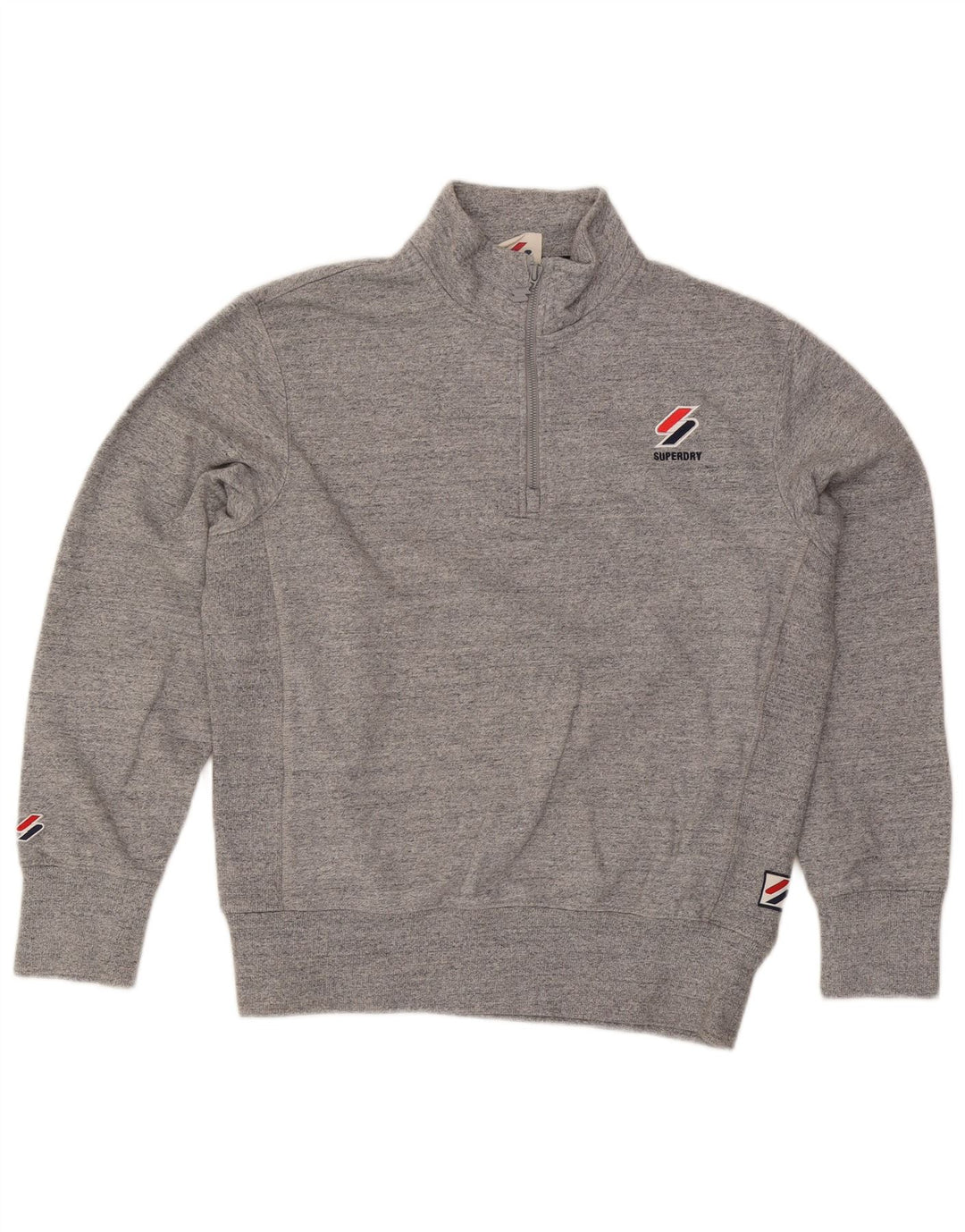 Felpa da uomo con collo con zip Superdry, maglione in cotone chiazzato grigio medio