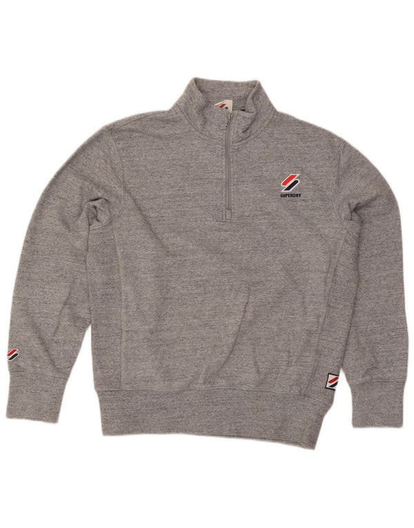 Felpa da uomo con collo con zip Superdry, maglione in cotone chiazzato grigio medio