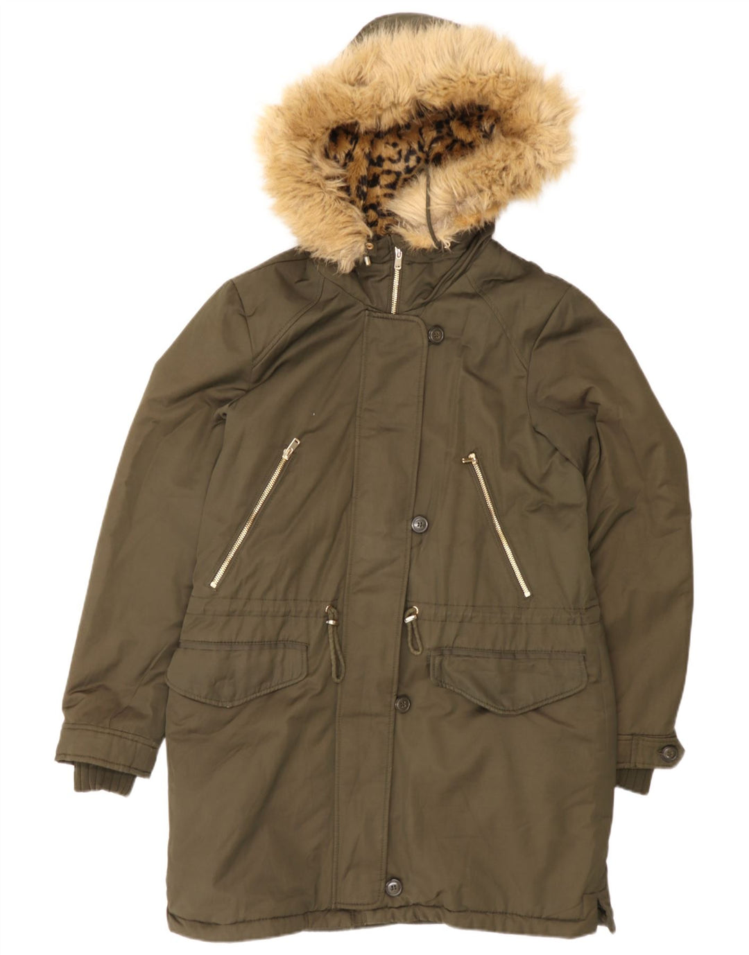Giacca Parka con cappuccio da donna Zara UK 14 poliestere kaki medio