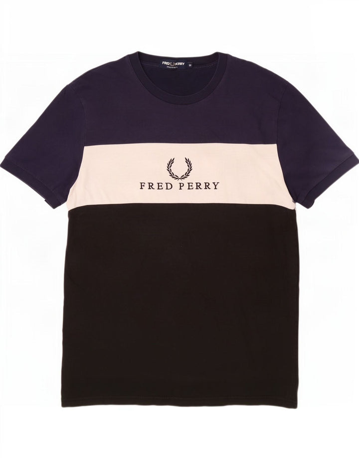 T-shirt grafica da uomo Fred Perry Top in cotone color block medio nero