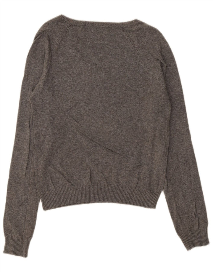 Maglione corto con scollo a V da donna Zara UK 12 Cotone grigio medio
