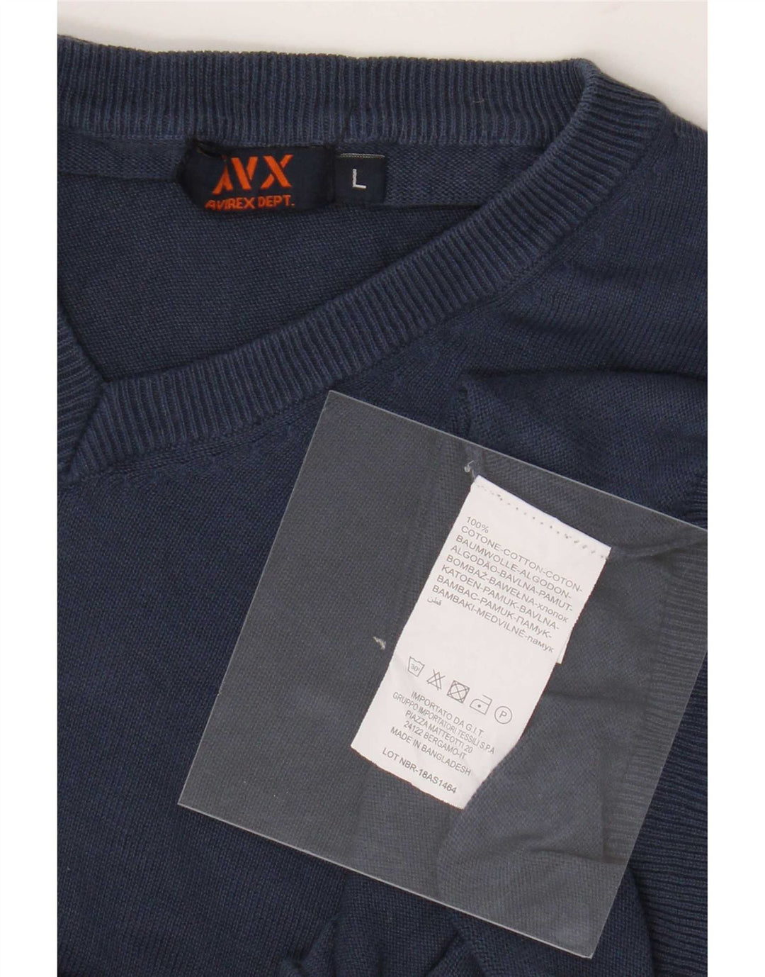 Maglione da uomo con scollo a V Avirex grande in cotone blu