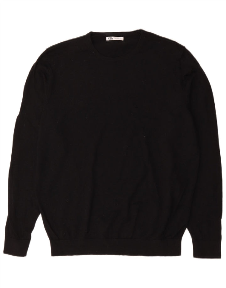 Maglione maglione girocollo da uomo Zara grande in lana nera