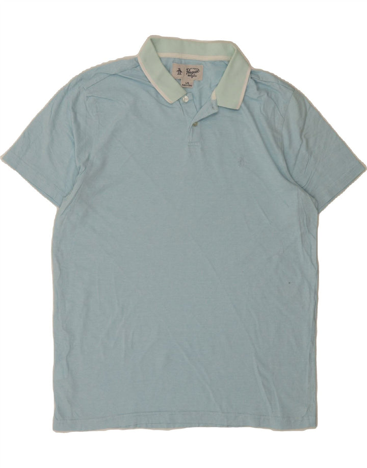 PENGUIN Mens Polo Shirt Large Blue Pinstripe Cotton Vintage Penguin and Second-Hand Penguin from Messina Hembry 