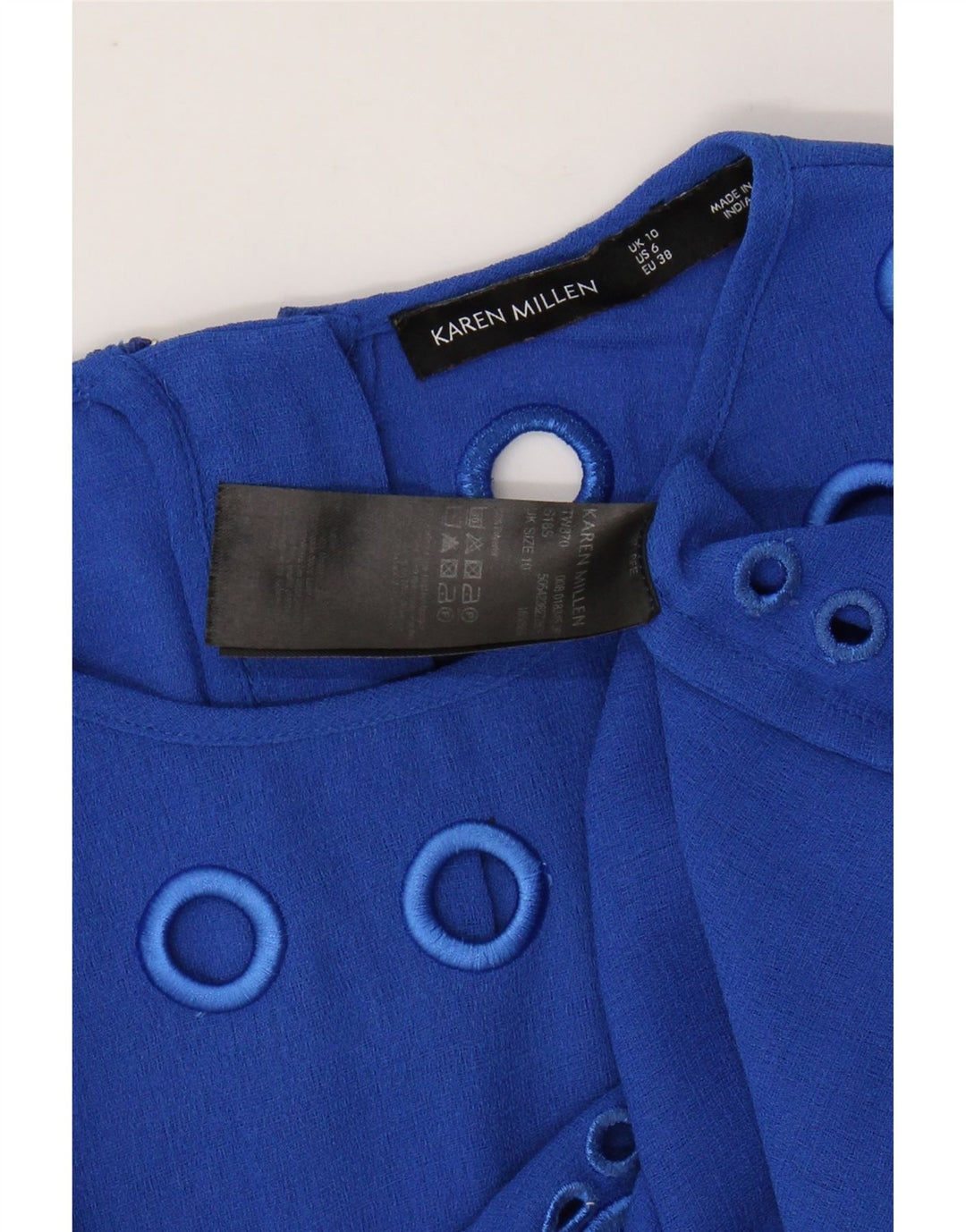 KAREN MILLEN Top corto da donna oversize in camicetta UK 10 piccolo poliestere blu