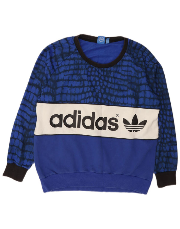 Adidas Womens Graphic Sweatshirt Jumper UK 16 Large Blue Colourblock